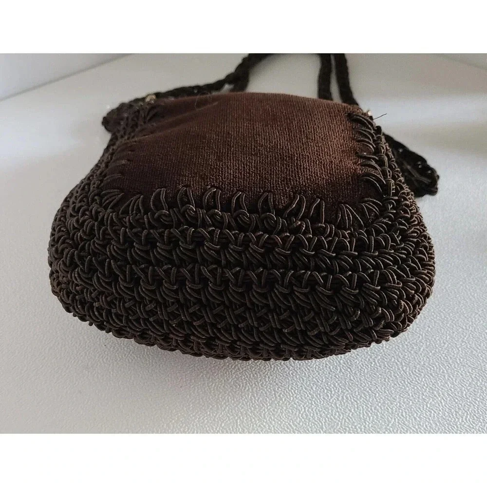 VINTAGE BAG Made in Italy BROWN VELVET & Brown Crochet Evening BAG PURSE
